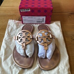 Tory Burch Rose Gold Miller Metallic Veg Leather Sandal Size 10
